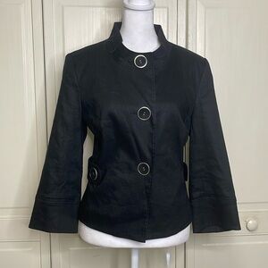 Boutique Essentials Women’s Black Linen High Collar Blazer Jacket Top Size 8